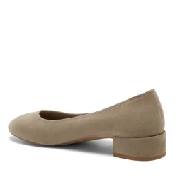 The Round Toe Classic Low Heel Pump in Taupe Suede