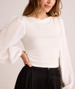 The Ruched Waist Flowy Sleeve Top in Winter White