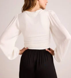 The Ruched Waist Flowy Sleeve Top in Winter White