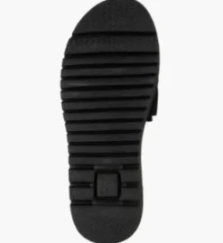 The Ruffle Comfort Slide Sandal in Black
