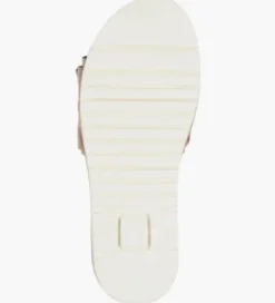 The Ruffle Comfort Slide Sandal in Sand