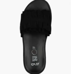 The Ruffle Comfort Slide Sandal in Black