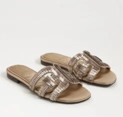The Sequin Bay Slide Sandal in Molten Gold