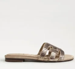 The Sequin Bay Slide Sandal in Molten Gold