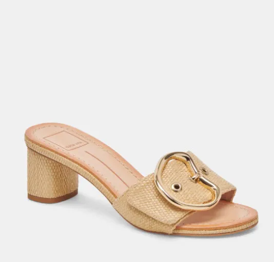 The Slide Sandal with Oversized Gold Buckle in Natural
