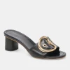 The Slide Sandal with Oversized Gold Buckle in Black