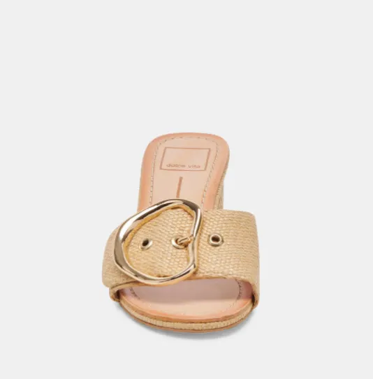 The Slide Sandal with Oversized Gold Buckle in Natural