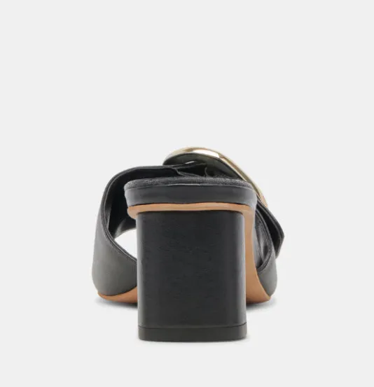 The Slide Sandal with Oversized Gold Buckle in Black