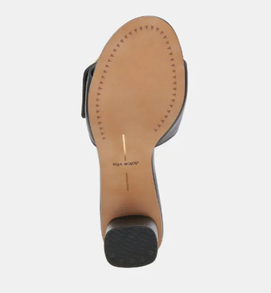 The Slide Sandal with Oversized Gold Buckle in Black