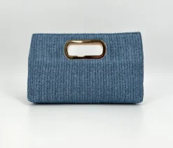 The Straw Handheld Clutch in Navy