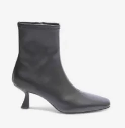 The Stretch Leather Ankle Bootie in Black