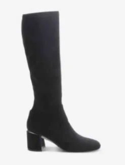 The Stretch Suede Tall Boot With Inside Zip in Black