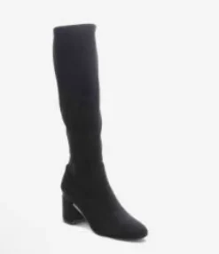 The Stretch Suede Tall Boot With Inside Zip in Black