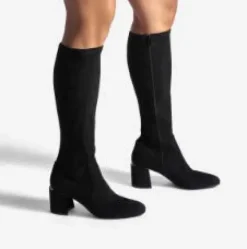 The Stretch Suede Tall Boot With Inside Zip in Black