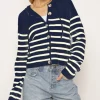 The Stripe Hooded Cardi in Navy White