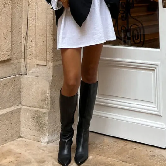The Tall Boot on Mid Sabrina Heel in Black