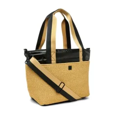 The Trailblazer Shoulder Bag in Dune Raffia and Black
