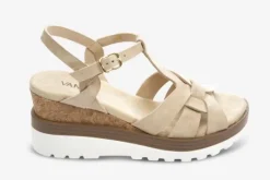 The T-Strap Cork Wedge with Sport Bottom in Nude
