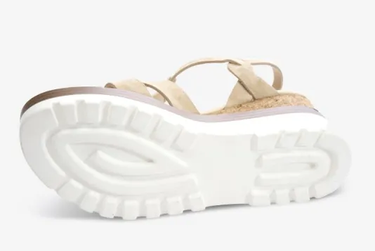 The T-Strap Cork Wedge with Sport Bottom in Nude