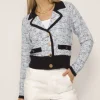 The Tweed Button Down Sweater in Blue