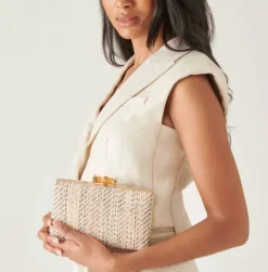 The Tweed Clutch in Bone Multi