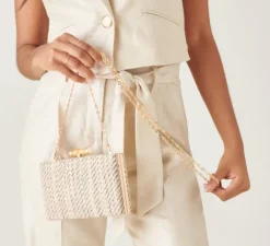 The Tweed Clutch in Bone Multi