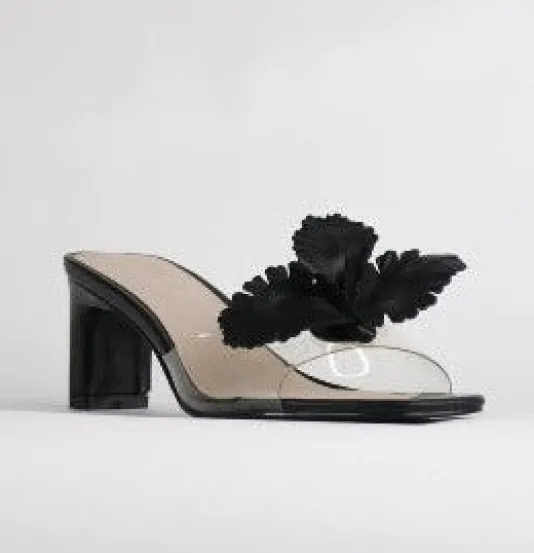 The Vinyl Petal Slide Sandal in Black