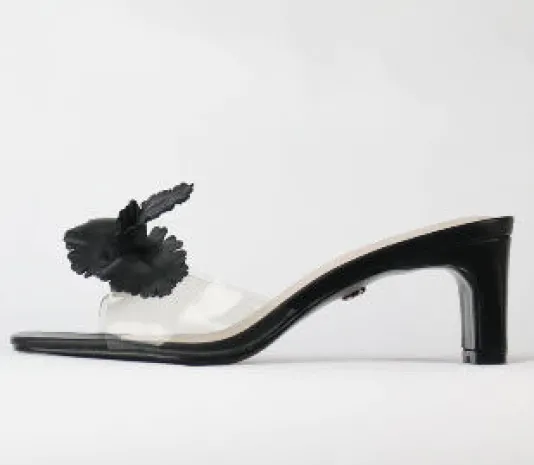 The Vinyl Petal Slide Sandal in Black
