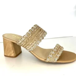 The Woven Leather Dual Band Slide with Metallic Whipstitch in Natural