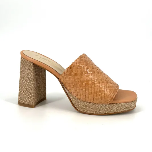 The Woven Platform Slide Sandal in Luggage