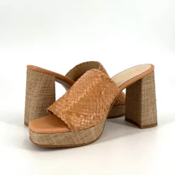 The Woven Platform Slide Sandal in Luggage