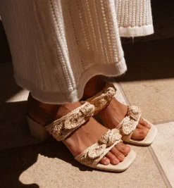 The Woven Raffia Dual Bow Sandal in Natural